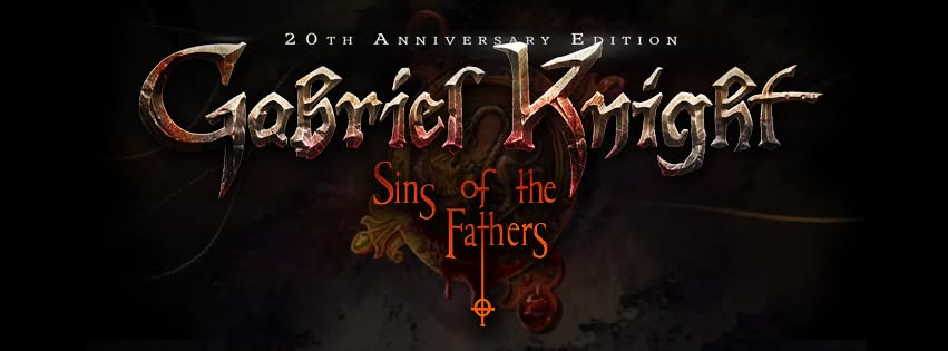 Logo del videogioco “Gabriel Knight: Sins of the Fathers – 20th Anniversary Edition” con lettering metallico su sfondo scuro